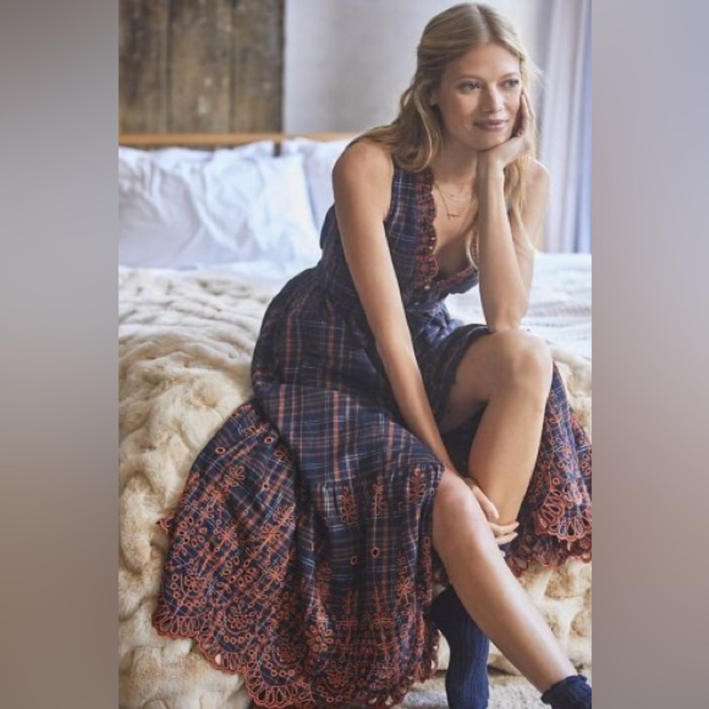 Anthropologie Eyelet Plaid Dress